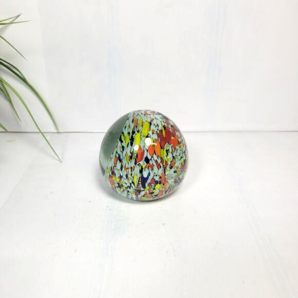 Retro Paperweight Round Art Glass Multicolor Confetti - Picture 1 of 4